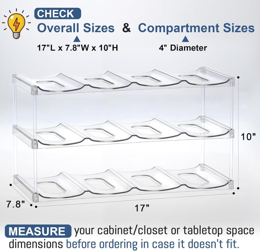 3 Tier Stackable Water Bottle Organizer Holder for Cabinet - for Stanley 40 oz & Others' Large Cup, Tumbler Organization - Clear Wine Rack, Home Kitchen Countertop Fridge Pantry Shelf Storage, Hold 12 - Image 2