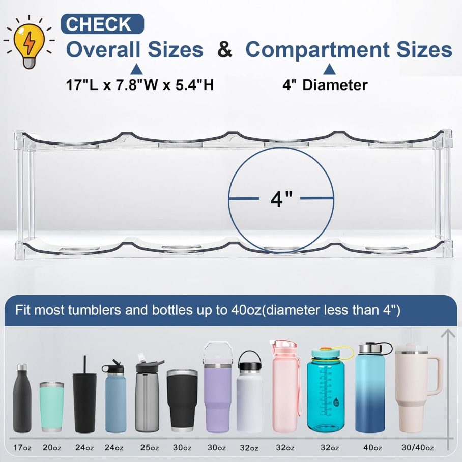 3 Tier Stackable Water Bottle Organizer Holder for Cabinet - for Stanley 40 oz & Others' Large Cup, Tumbler Organization - Clear Wine Rack, Home Kitchen Countertop Fridge Pantry Shelf Storage, Hold 12 - Image 3