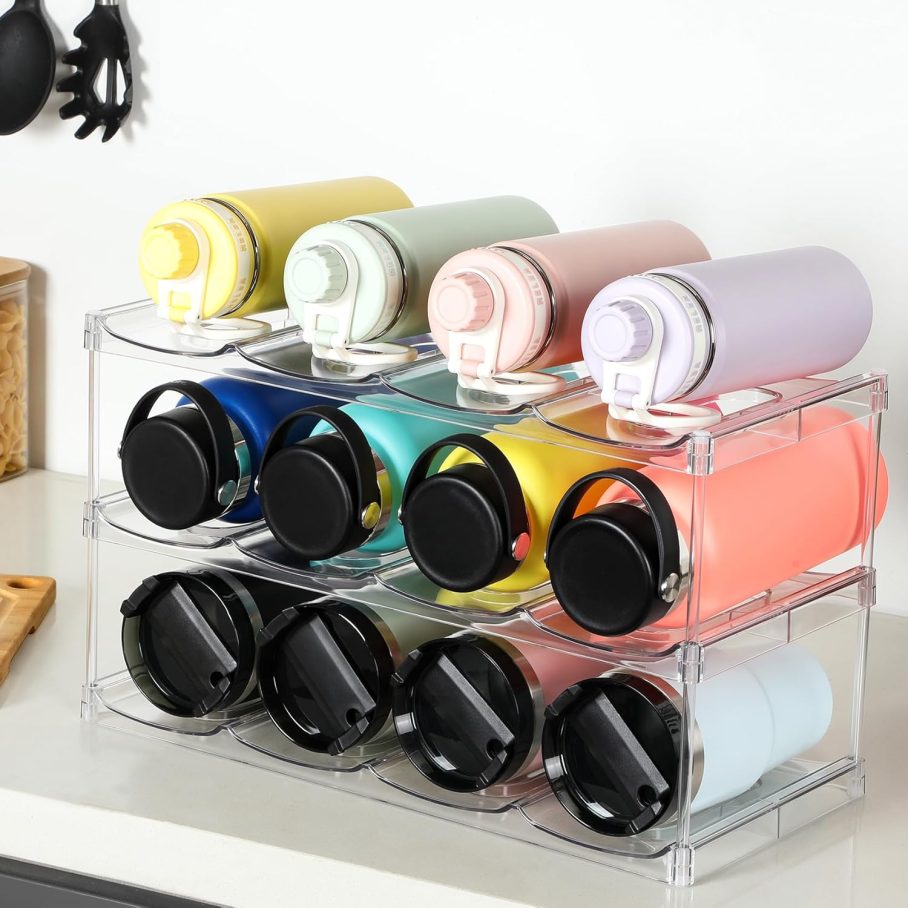 3 Tier Stackable Water Bottle Organizer Holder for Cabinet - for Stanley 40 oz & Others' Large Cup, Tumbler Organization - Clear Wine Rack, Home Kitchen Countertop Fridge Pantry Shelf Storage, Hold 12 - Image 6