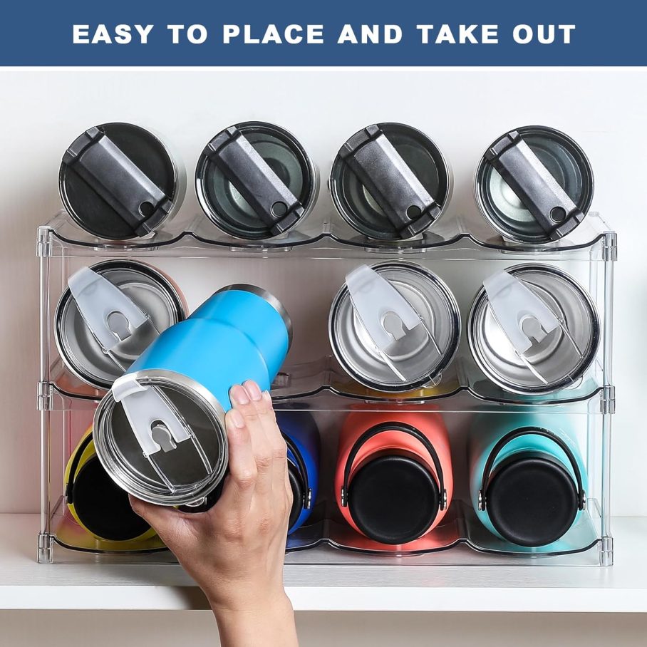 3 Tier Stackable Water Bottle Organizer Holder for Cabinet - for Stanley 40 oz & Others' Large Cup, Tumbler Organization - Clear Wine Rack, Home Kitchen Countertop Fridge Pantry Shelf Storage, Hold 12 - Image 8